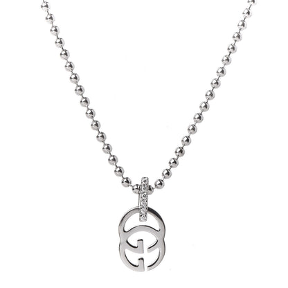 Gucci 18K White Gold Diamond Running GG Pendant Necklace 4 of 7