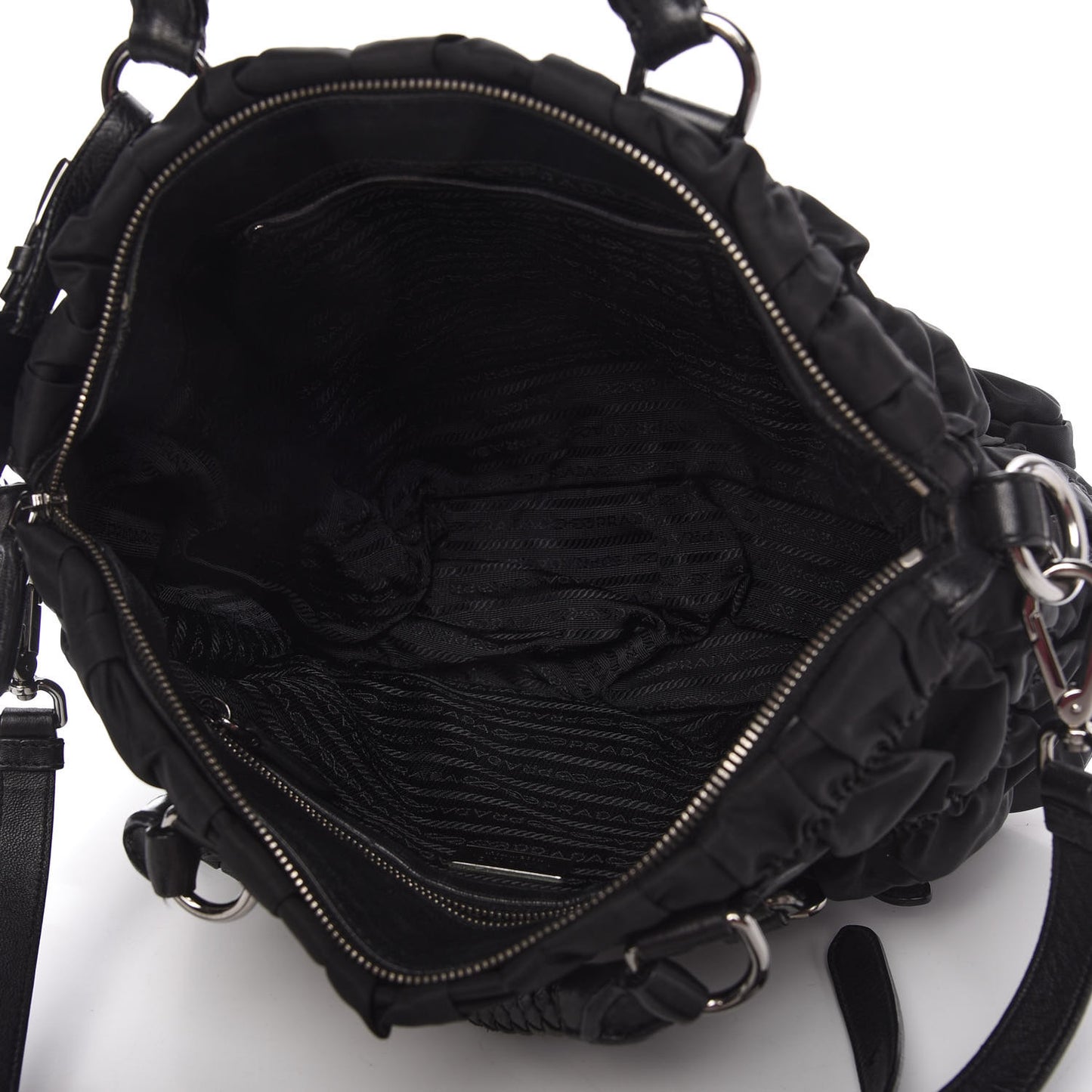 Tessuto Nylon Nappa Braided Gaufre Shopping Satchel Black