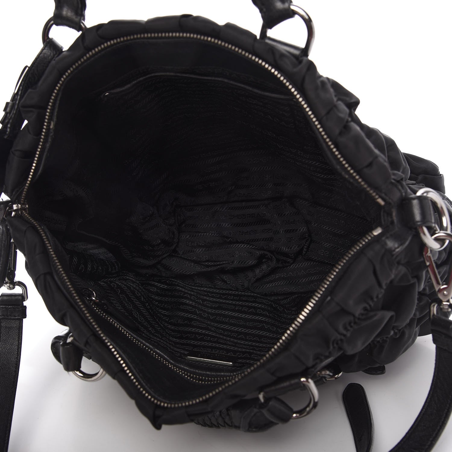 Prada Tessuto Nylon Nappa Braided Gaufre Shopping Satchel Black 5 of 10