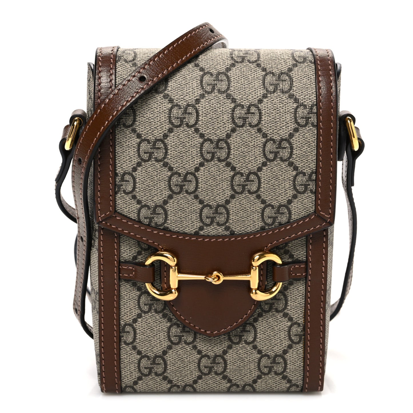 GG Supreme Monogram Mini Horsebit 1955 Crossbody Bag Beige Brown Sugar