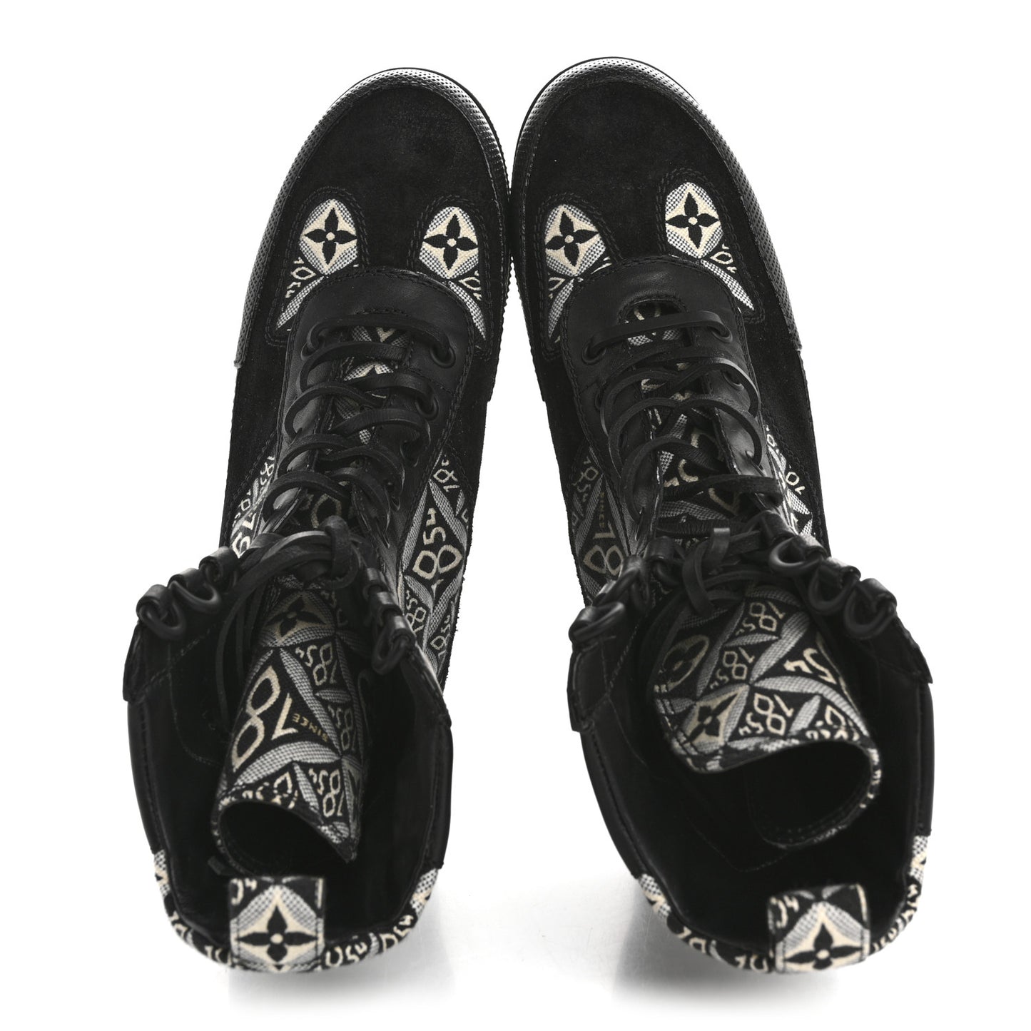 Suede Calfskin Jacquard Since 1854 Laureate Platform Desert Boots 37 Black