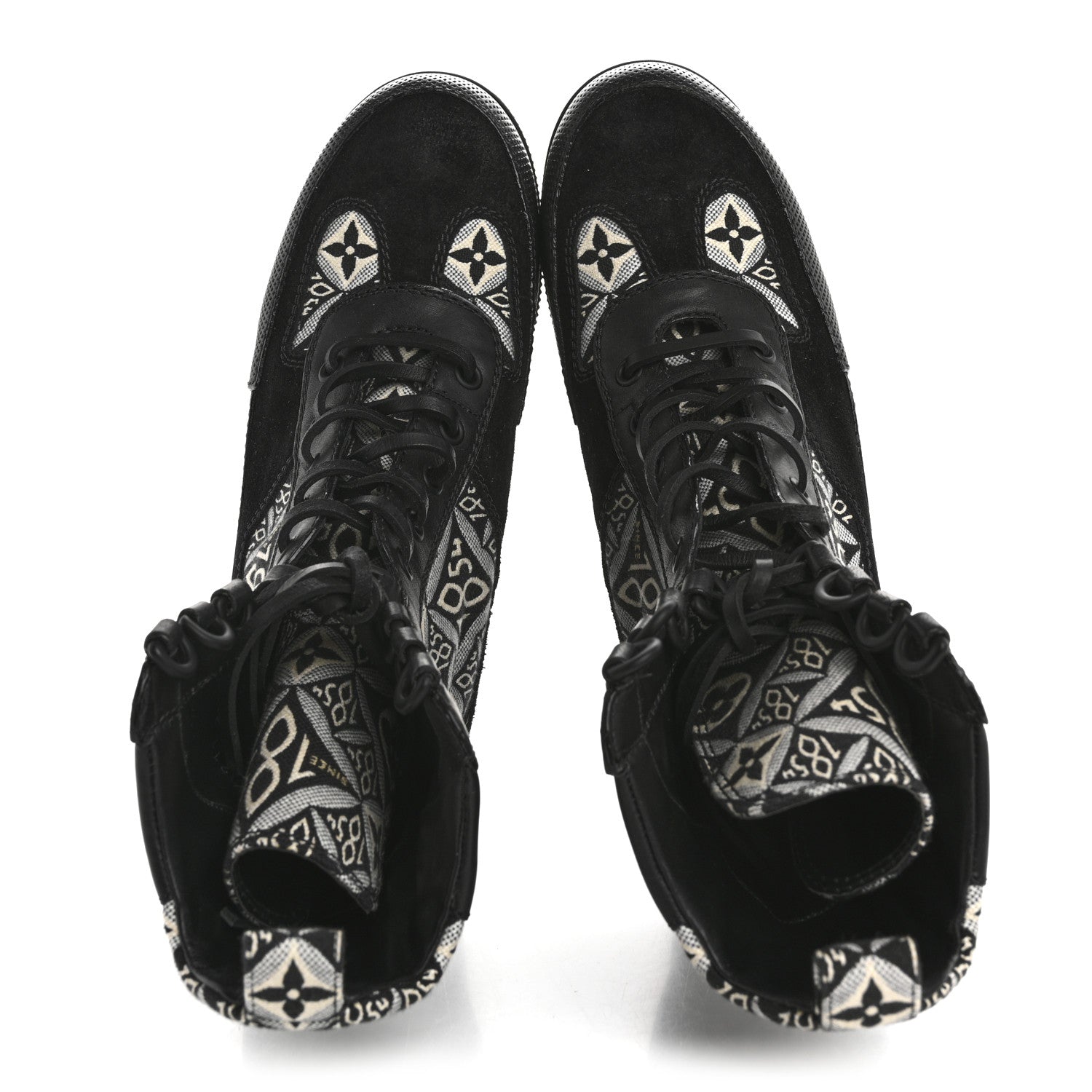 Louis Vuitton Suede Calfskin Jacquard Since 1854 Laureate Platform Desert Boots 37 Black 2 of 10