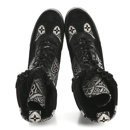 Louis Vuitton Suede Calfskin Jacquard Since 1854 Laureate Platform Desert Boots 37 Black 2 of 10