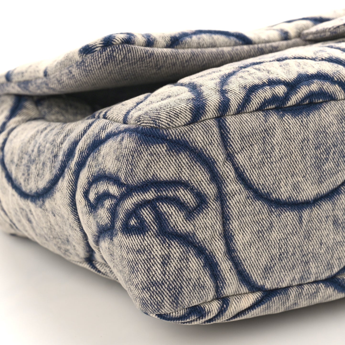 Denim Embossed CC Logo Print Jumbo Single Flap Blue