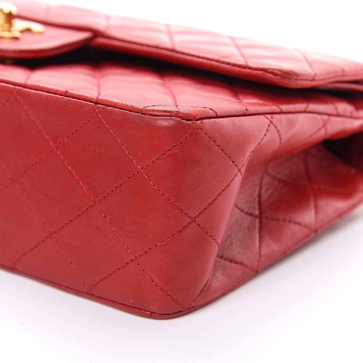 Lambskin Quilted Medium Double Flap Red