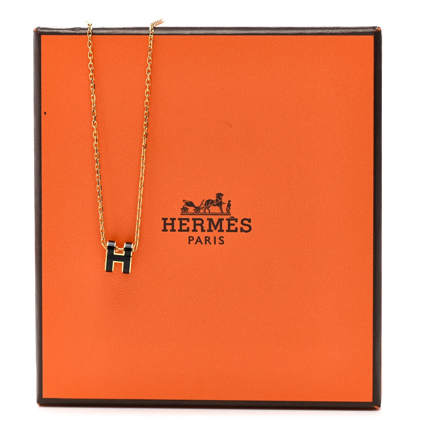 Hermes Lacquered Gold Mini Pop H Pendant Necklace Black 7 of 7