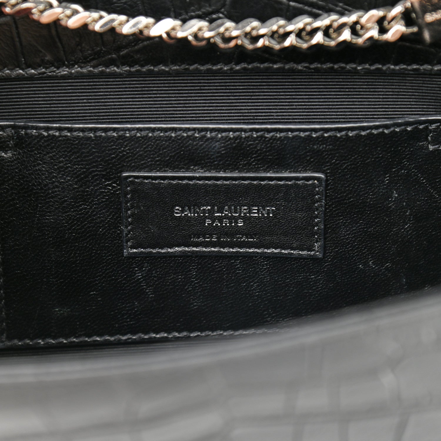 Saint Laurent Calfskin Crocodile Embossed Medium Classic Monogram Kate Tassel Satchel Black 7 of 11