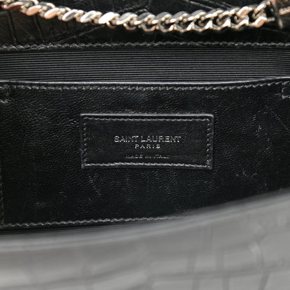 Saint Laurent Calfskin Crocodile Embossed Medium Classic Monogram Kate Tassel Satchel Black 7 of 11