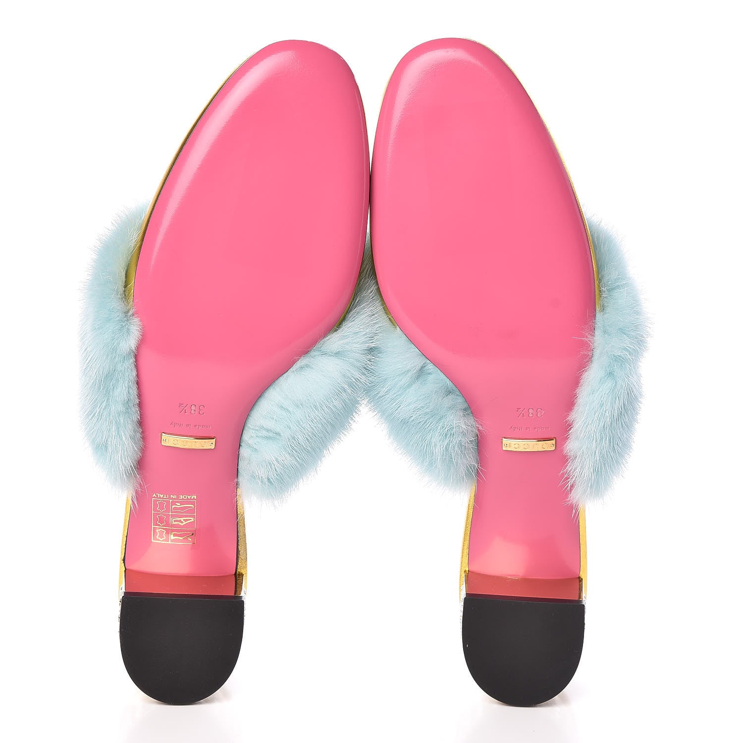 Gucci Mink Nappa Crystal Candy Mules 38.5 Vibrant Turquoise Gold 5 of 9