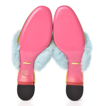 Gucci Mink Nappa Crystal Candy Mules 38.5 Vibrant Turquoise Gold 5 of 9