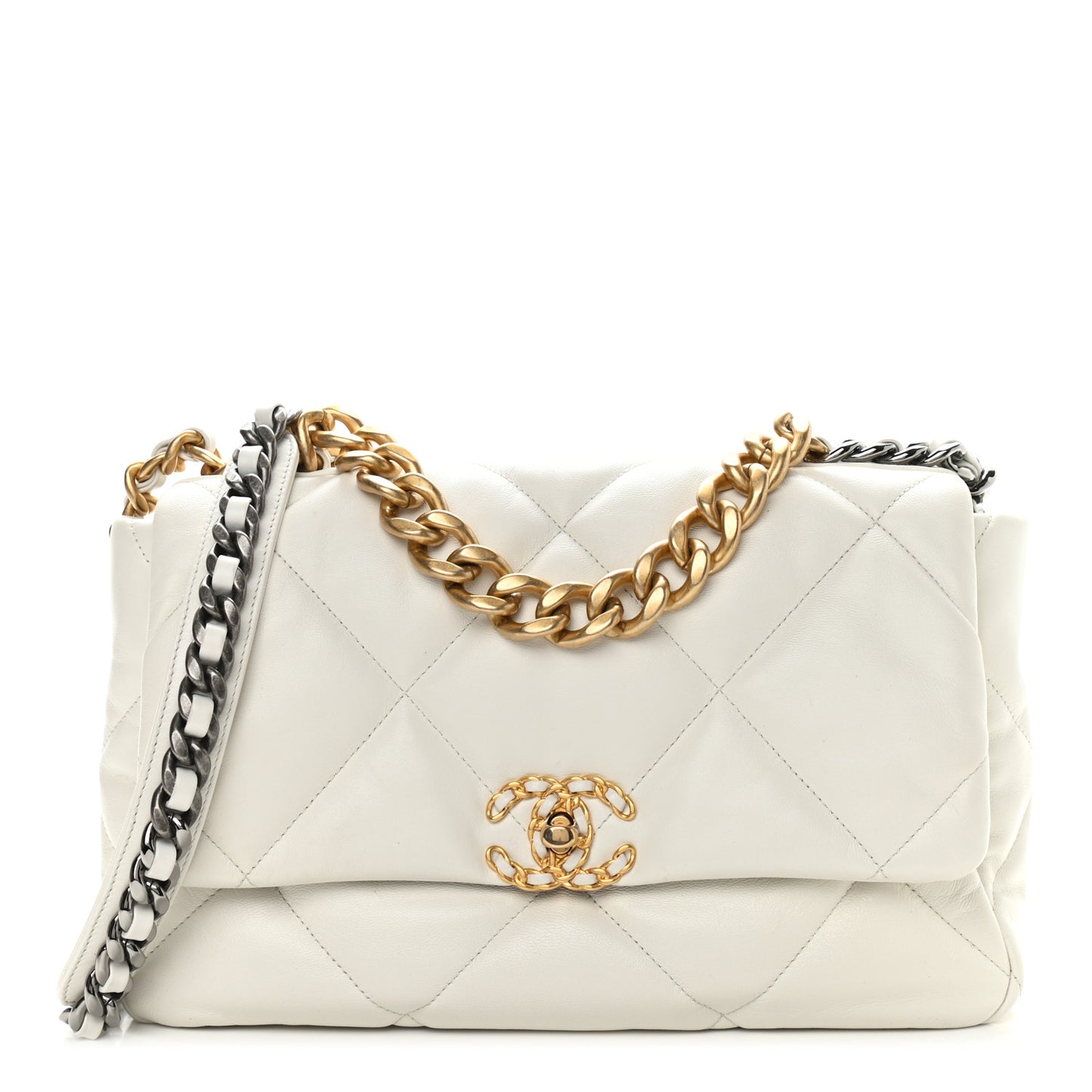 Goatskin Quilted Large Chanel 19 Flap White