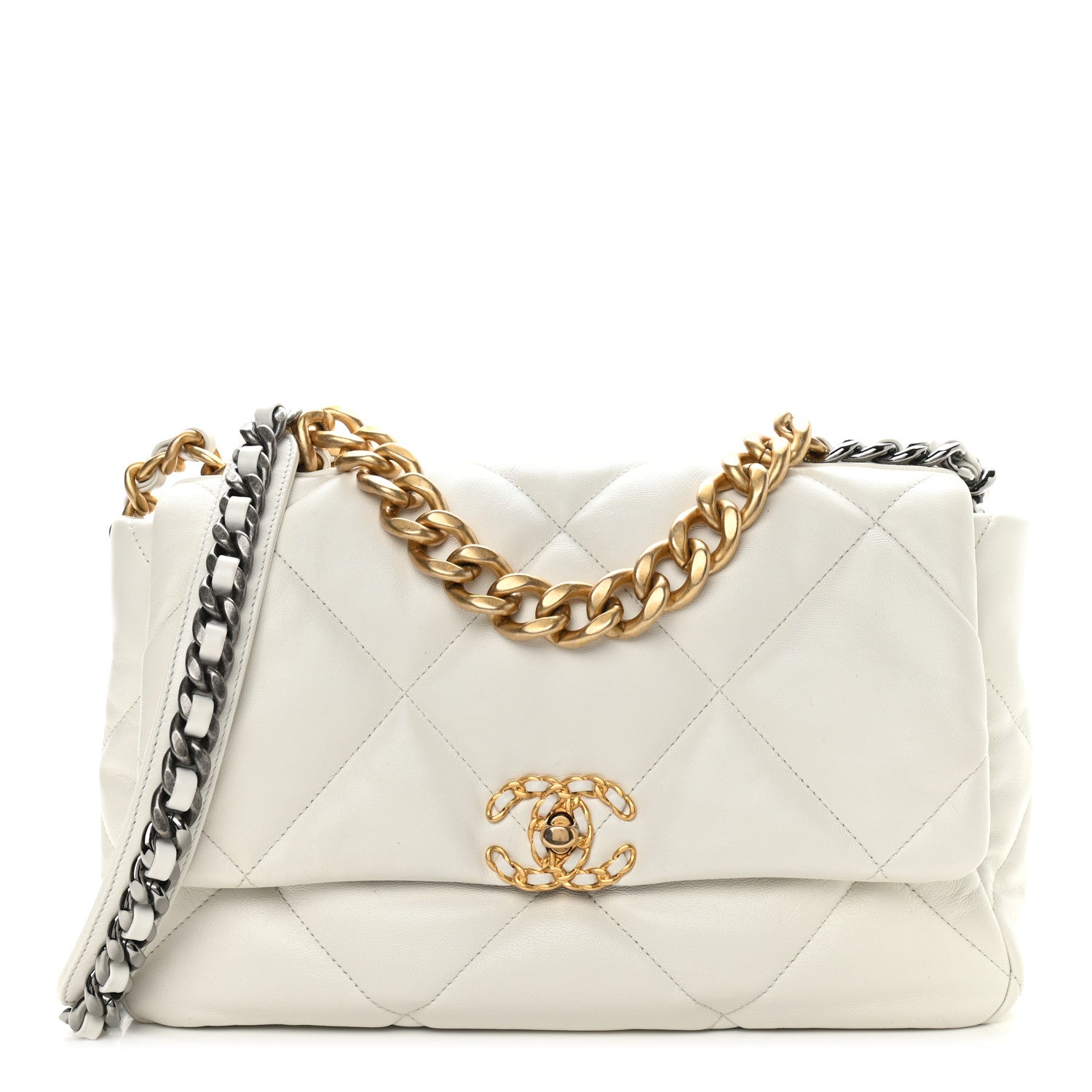 Chanel Goatskin Quilted Large Chanel 19 Flap White 1 of 12