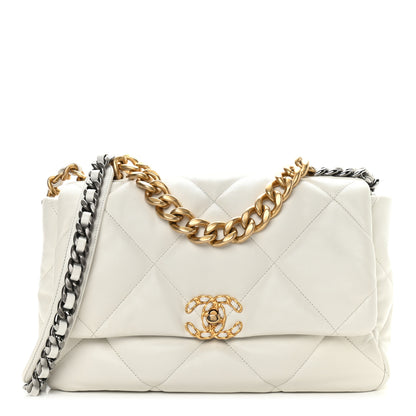 Chanel Goatskin Quilted Large Chanel 19 Flap White 1 of 12