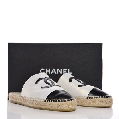 Chanel Iridescent Goatskin CC Espadrille Mules 39 Ivory Black 10 of 10