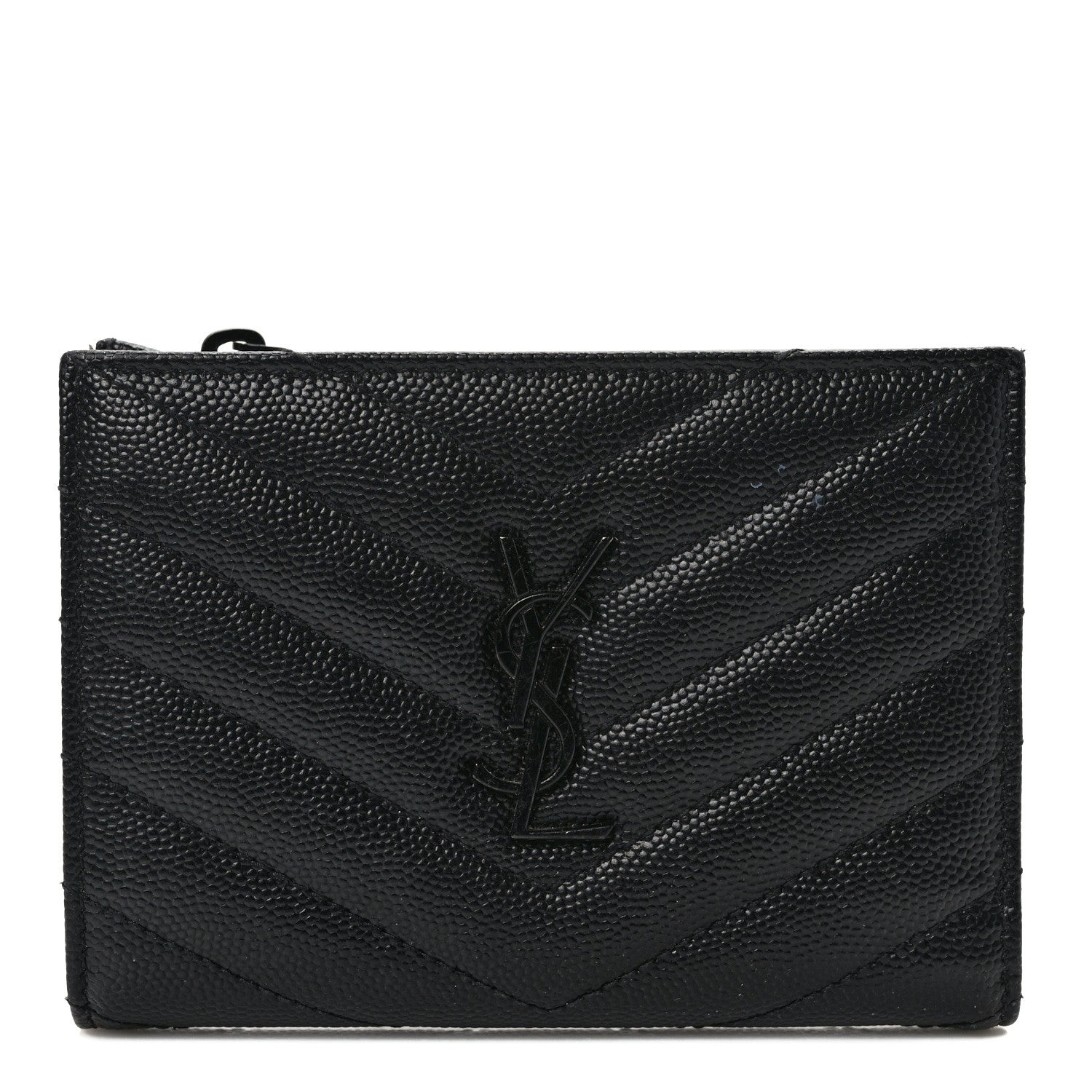 Saint Laurent Grain De Poudre Matelasse Chevron Monogram Zipped Two-Part Wallet Black 1 of 7