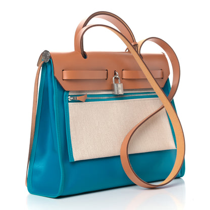 Hermes Vache Hunter Toile Herbag Zip 31 PM Bleu Natural 3 of 11