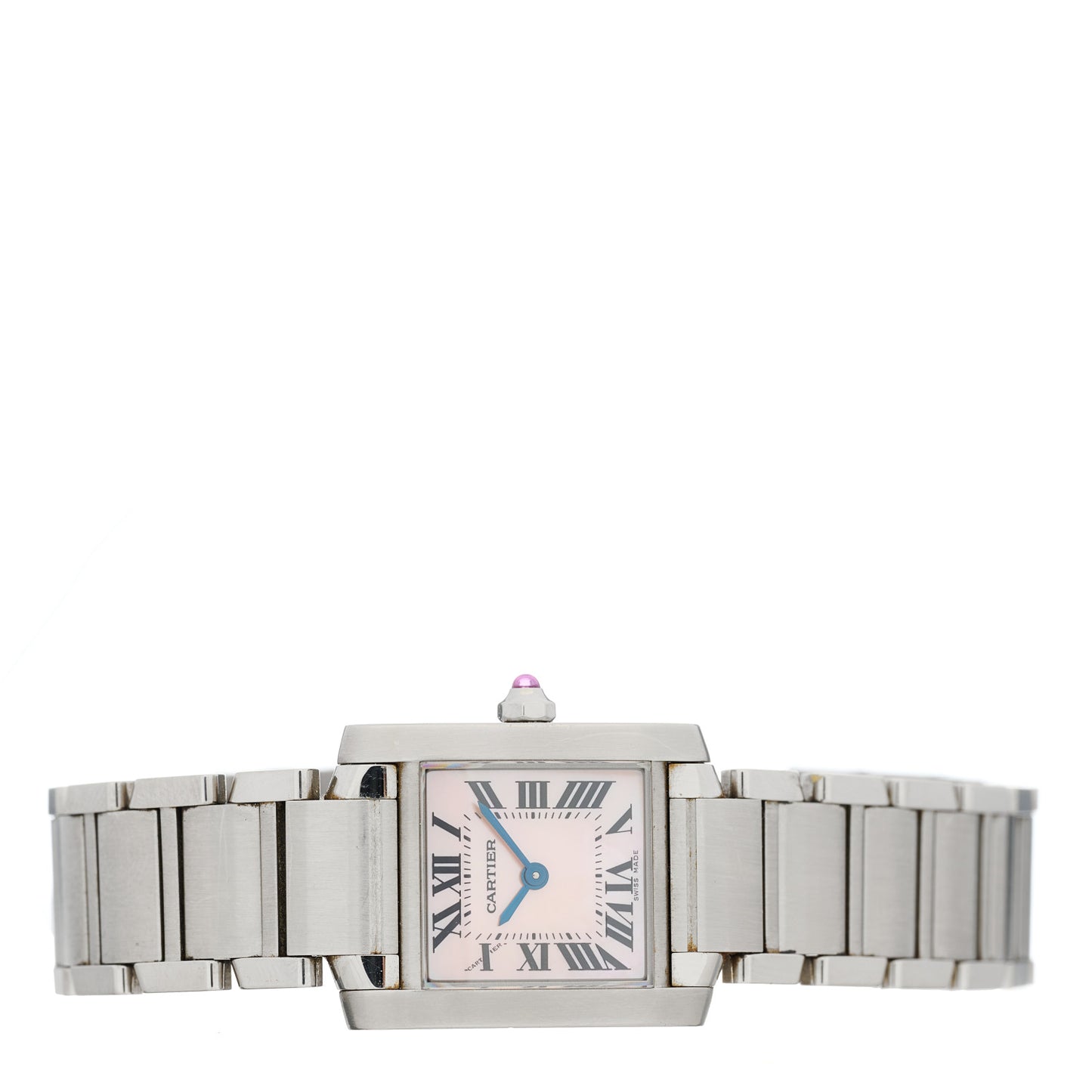 Stainless Steel Pink Mother of Pearl 20mm Tank Francaise Quartz Watch