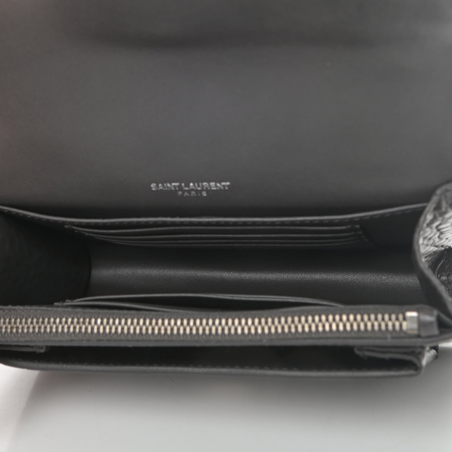 Saint Laurent Calfskin Crocodile Embossed Monogram Sunset Chain Wallet Graphite 4 of 4