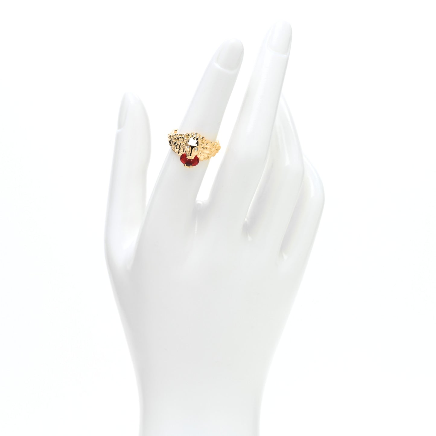 18K Yellow Gold Diamond Fire Opal Lion Head Ring 52 6