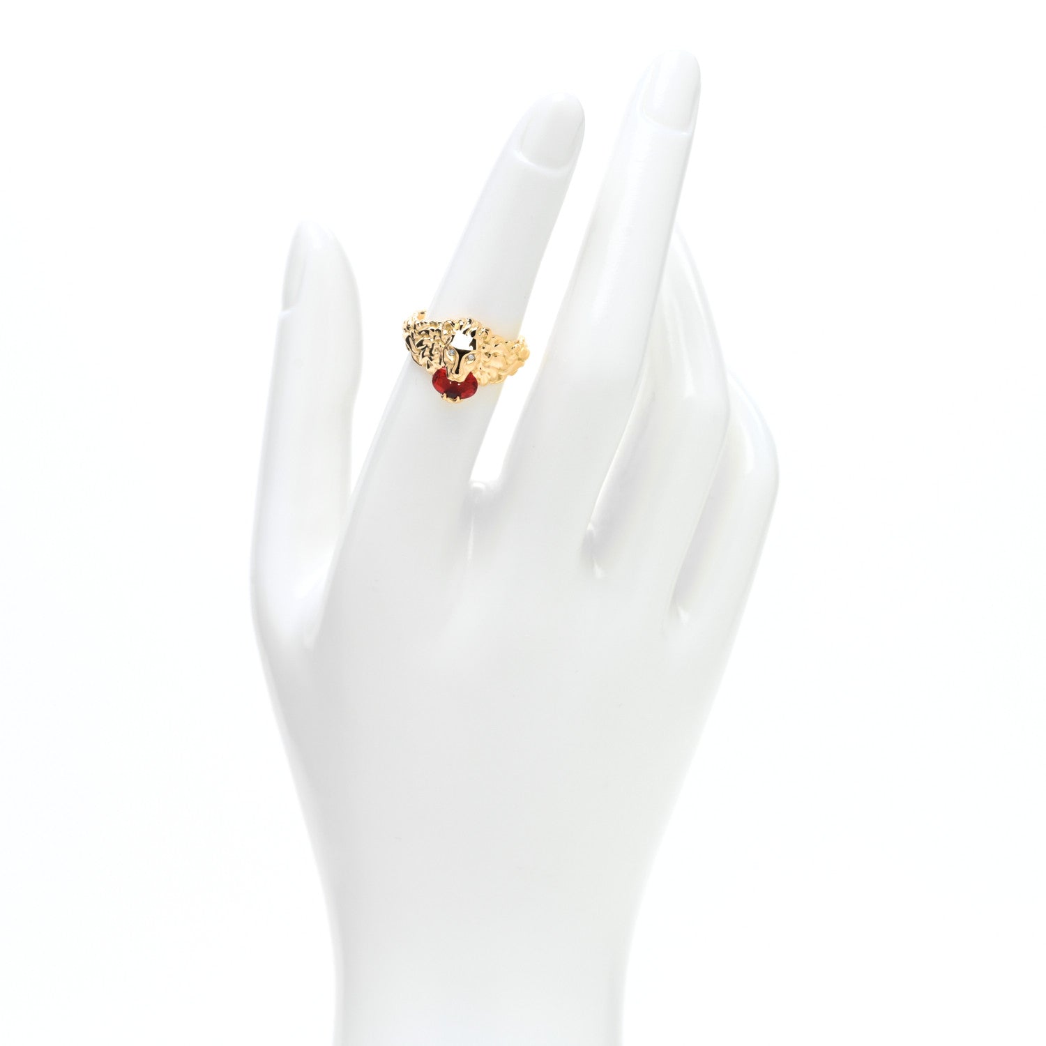 Gucci 18K Yellow Gold Diamond Fire Opal Lion Head Ring 52 6 2 of 5