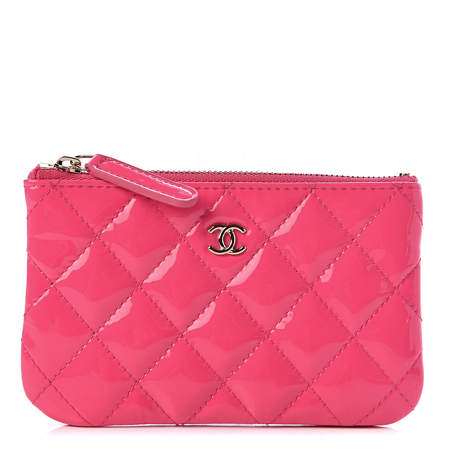 Patent Quilted Small Cosmetic Case Pink