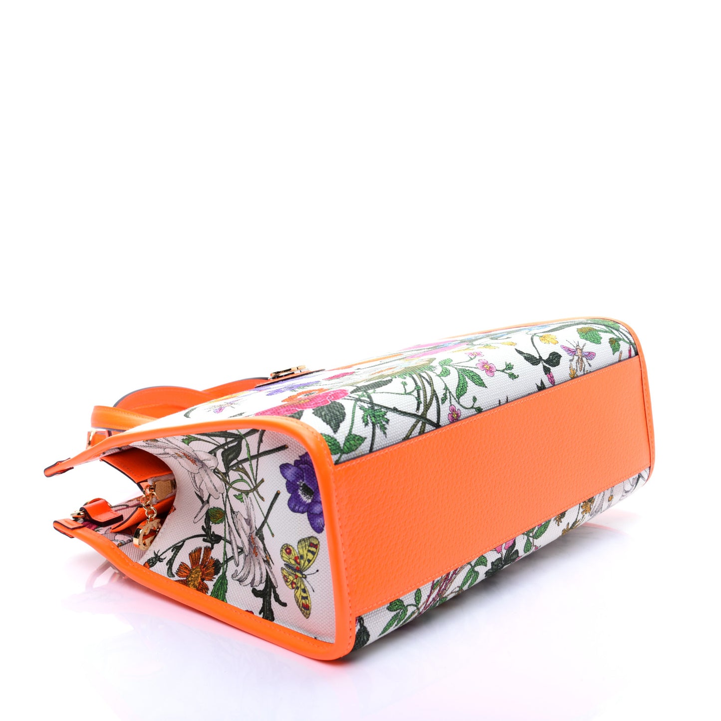 Canvas Medium Flora Tote White Multicolor Orange Fluo