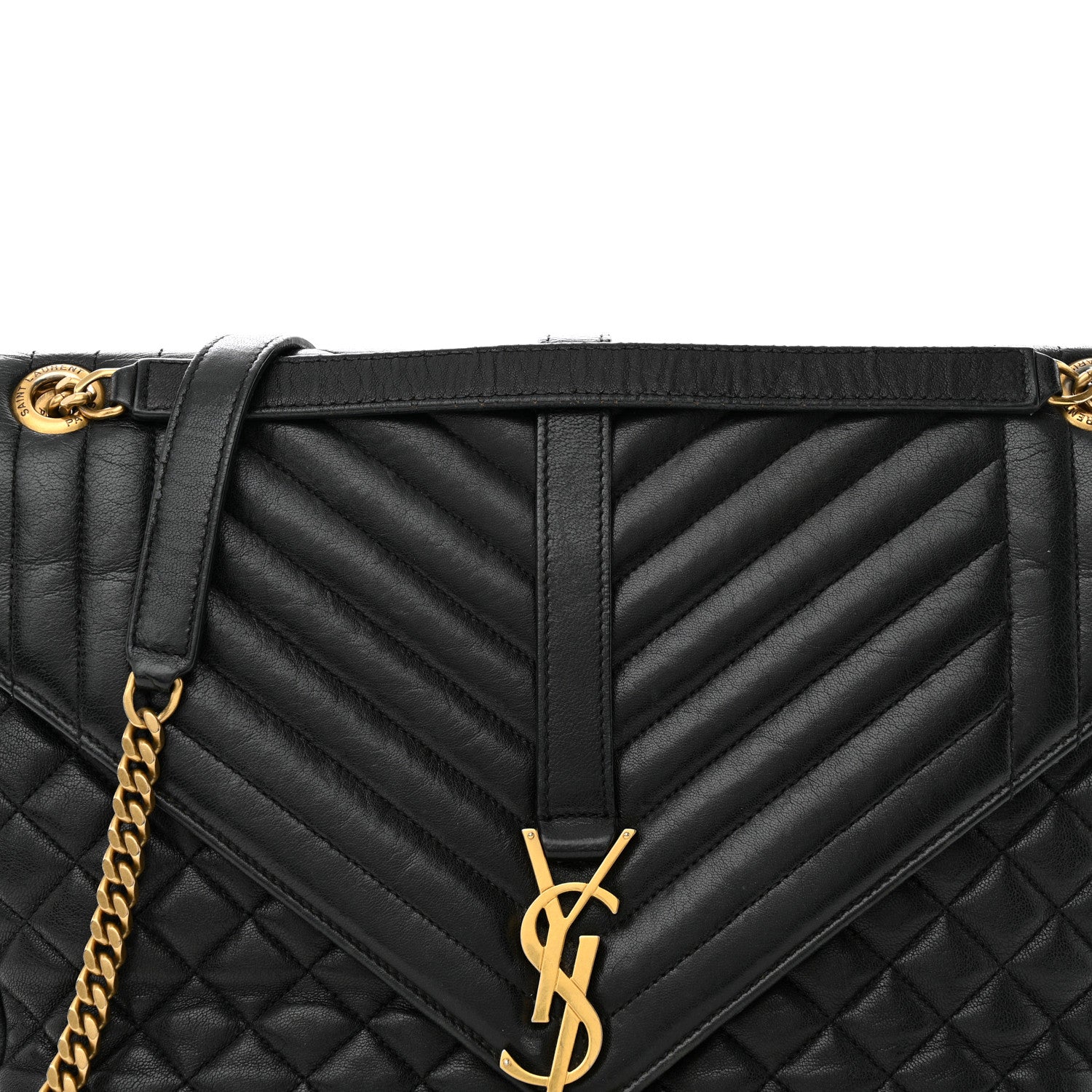 Saint Laurent Calfskin Mixed Matelasse Triquilt Large Monogram Satchel Black 8 of 13