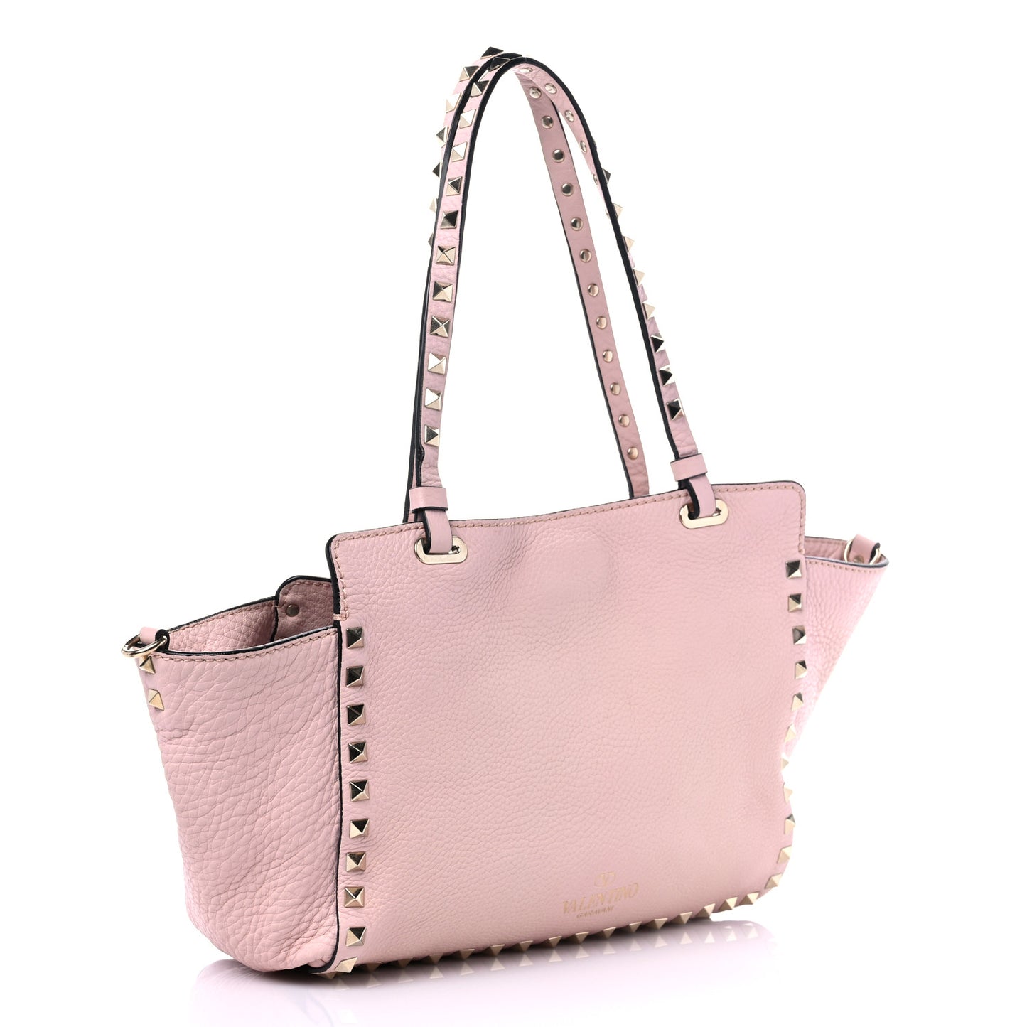 Grained Calfskin Small Rockstud Tote Water Rose