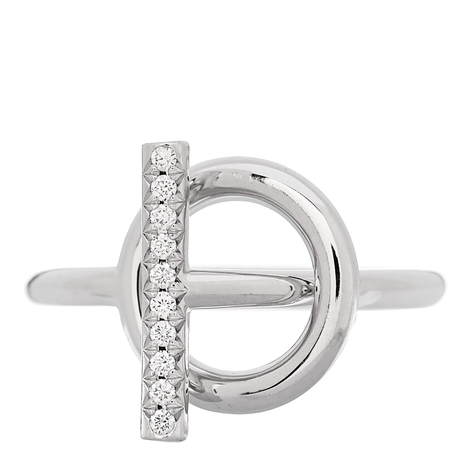 Hermes 18K White Gold Diamond PM Echappee Ring 52 6 1 of 5