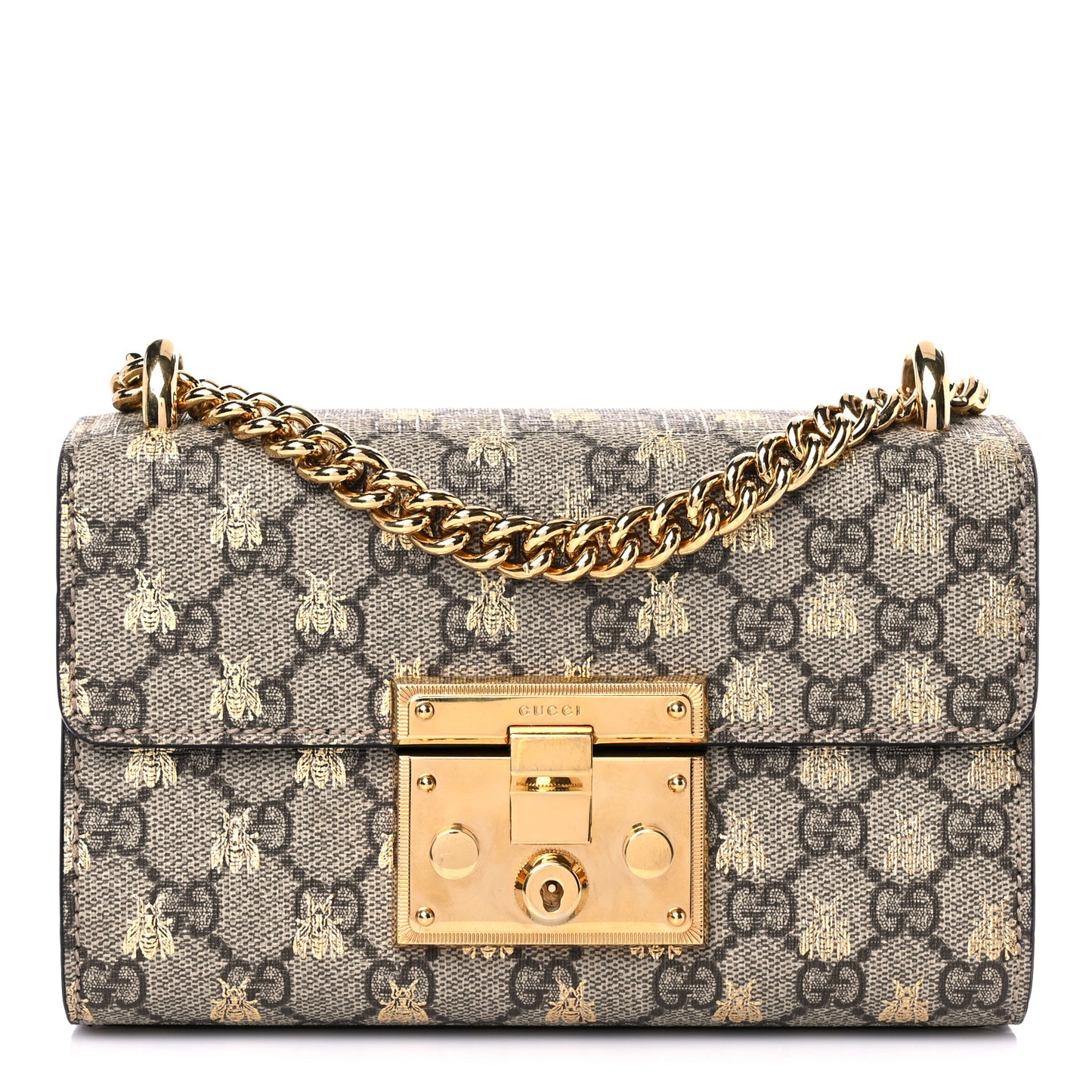 GG Supreme Monogram Bees Small Padlock Shoulder Bag Black