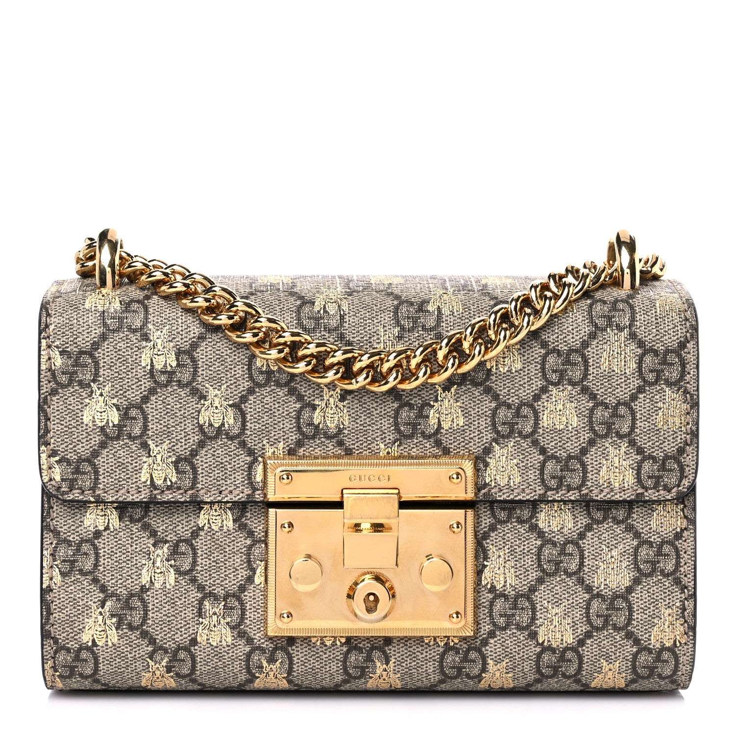 Gucci GG Supreme Monogram Bees Small Padlock Shoulder Bag Black 1 of 14
