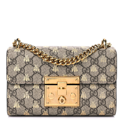 Gucci GG Supreme Monogram Bees Small Padlock Shoulder Bag Black 1 of 14