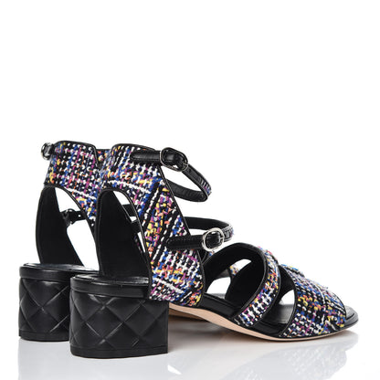 Chanel Tweed Lambskin Sandals 39 Black Blue Yellow Fuchsia 4 of 10