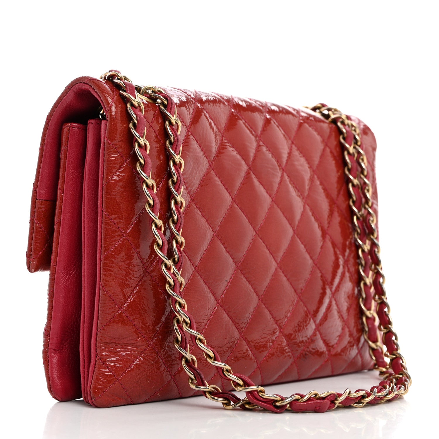 Chanel Patent Goatskin Quilted Small 3 Pocket Accordion Flap Red 2 of 10