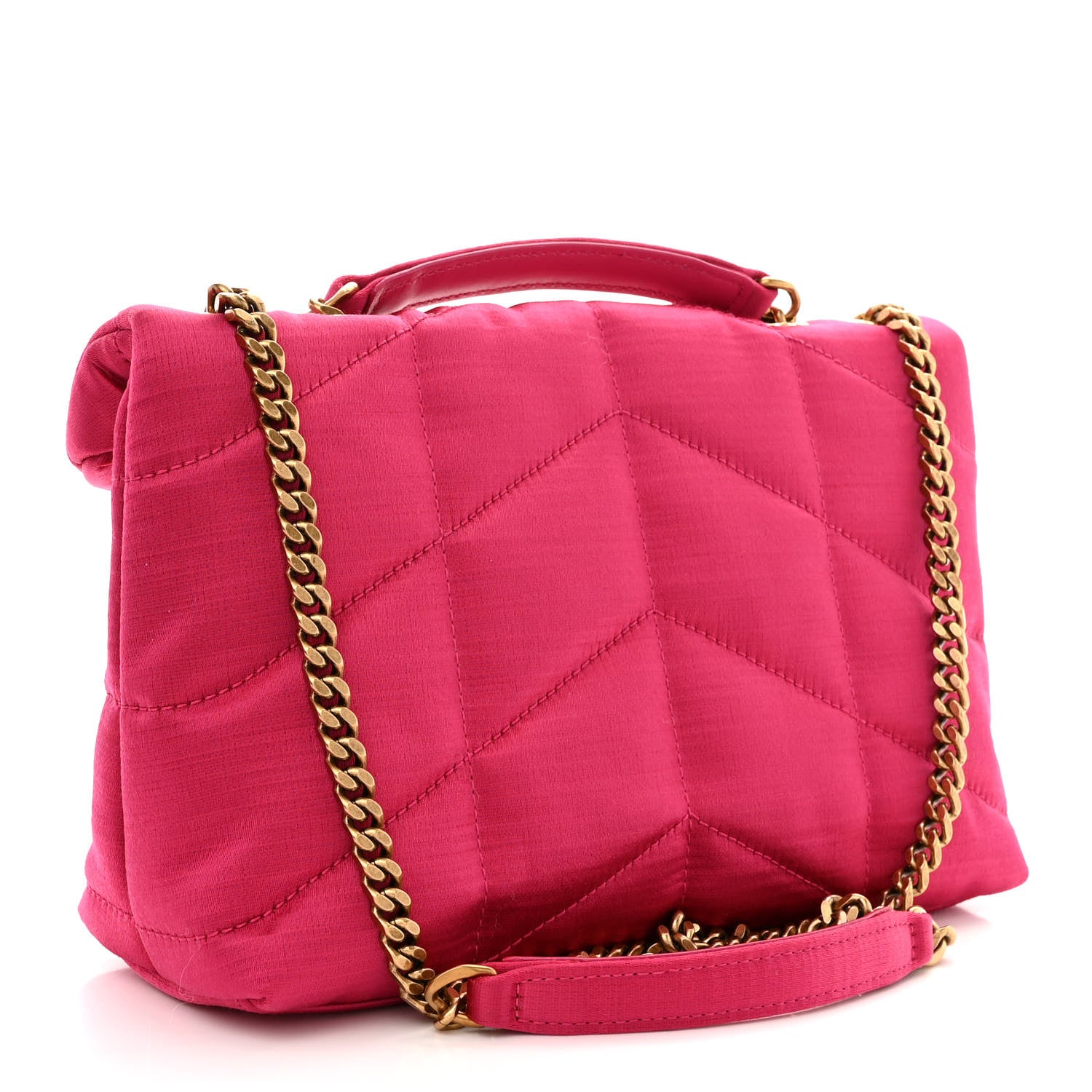 Saint Laurent Satin Quilted Toy Loulou Puffer Monogram Chain Satchel Guava Pink 3 of 11