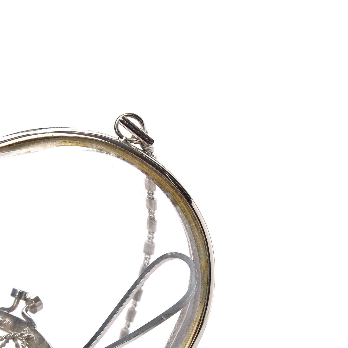 Lucite Brass Heart Clutch Silver