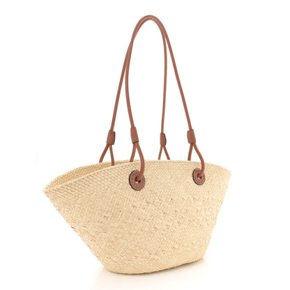 Loewe Calfskin Raffia Paulas Ibiza Small Anagram Basket Tote Bag Natural Tan 3 of 9