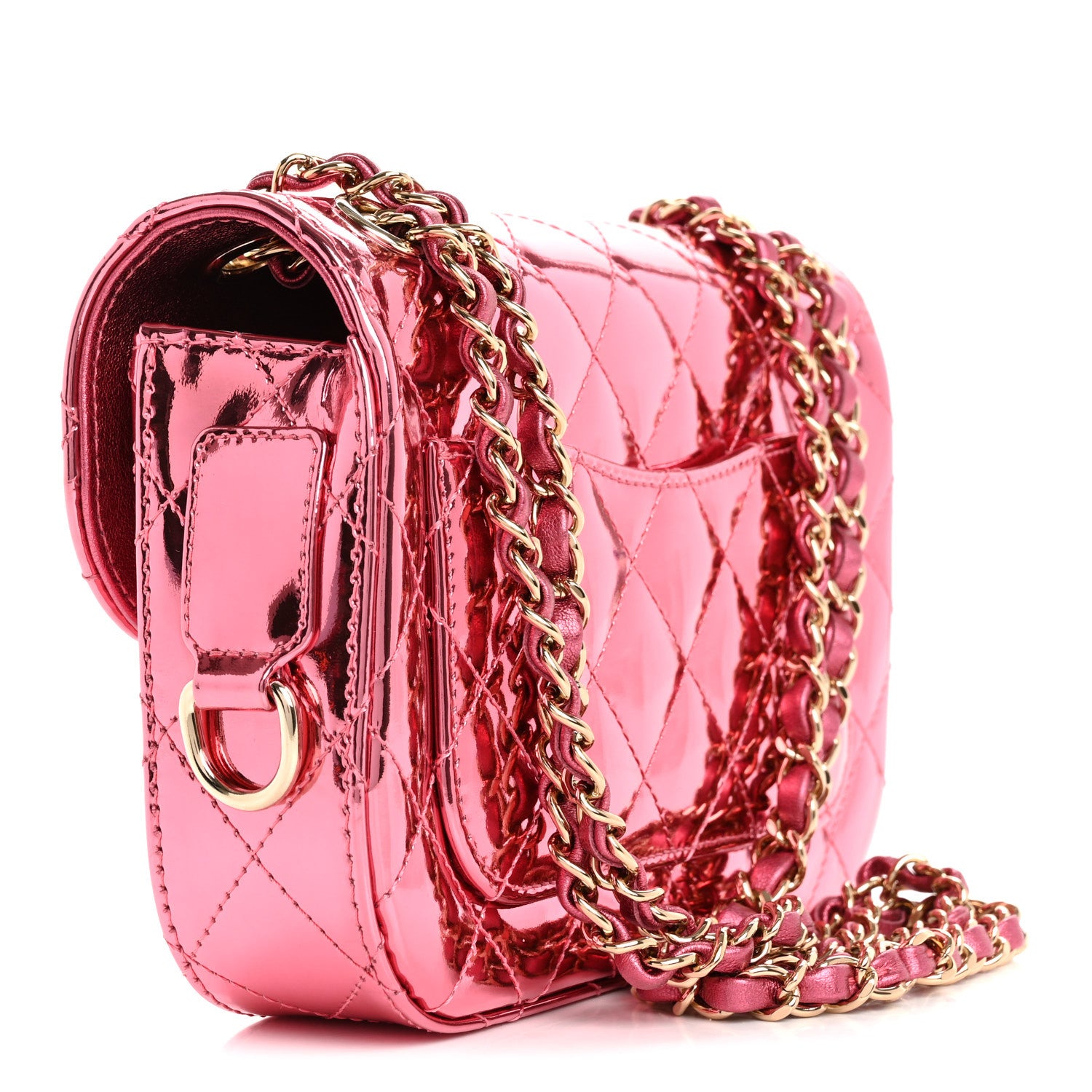 Chanel Mirror Calfskin Metallic Lambskin Quilted Hollywood Boulevard Mini Flap With Star Coin Purse Pink 4 of 12