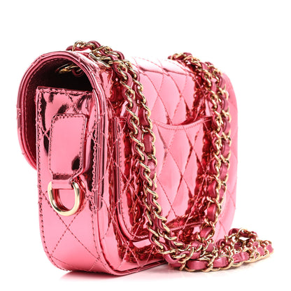 Chanel Mirror Calfskin Metallic Lambskin Quilted Hollywood Boulevard Mini Flap With Star Coin Purse Pink 4 of 12