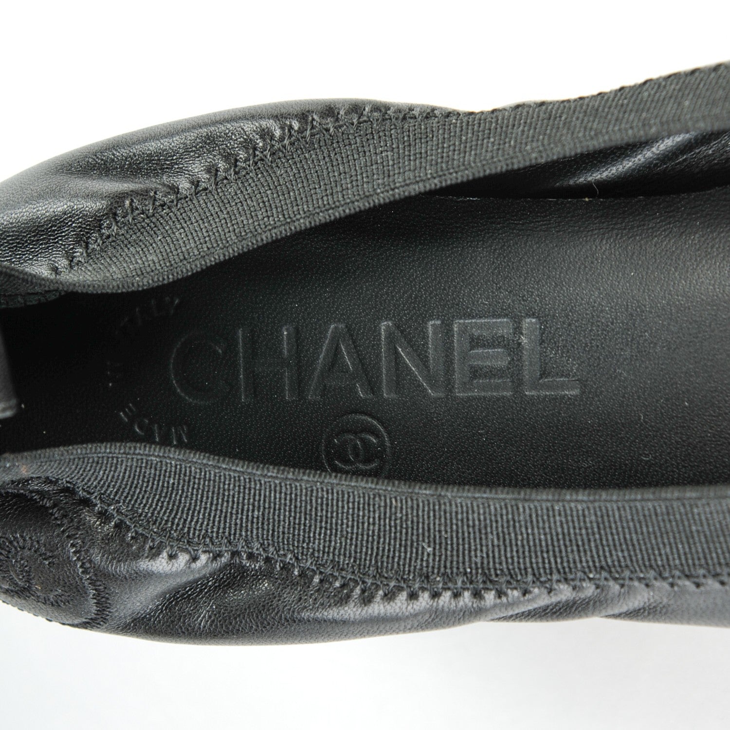Chanel Lambskin Patent CC Elastic Cap Toe Ballerina Pumps 38.5 Black 7 of 7