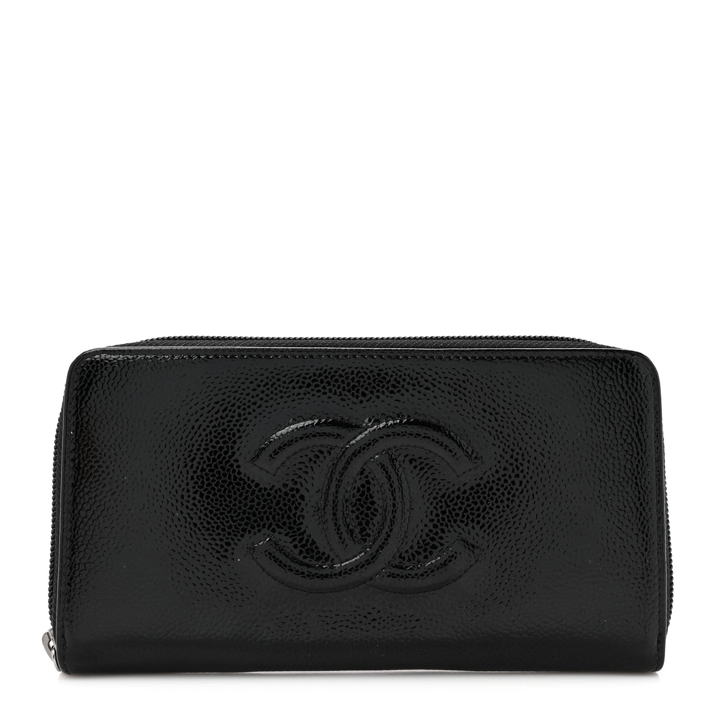 Patent Caviar Timeless CC Large Gusset Zip Around Wallet Black