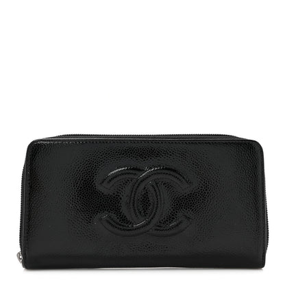 Chanel Patent Caviar Timeless CC Large Gusset Zip Around Wallet Black 1 of 9