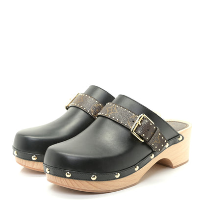 Louis Vuitton Calfskin Patent Monogram Cottage Clog Mules 40 Black 3 of 11