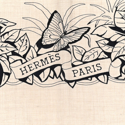 Hermes Cashmere Silk Jungle Love Tattoo Shawl 140 Natural Bleu Black 2 of 5