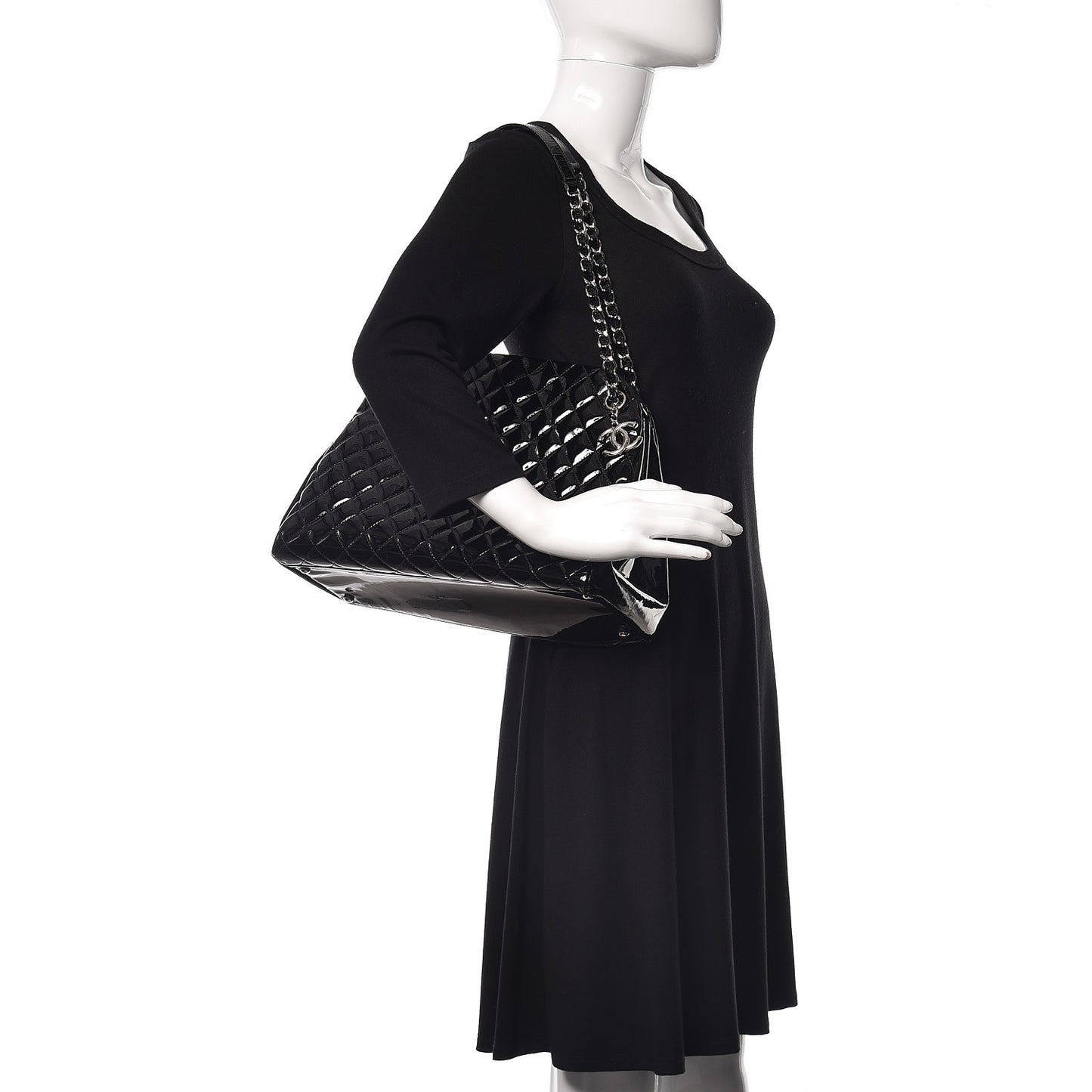Patent Quilted Large Just Mademoiselle Bowling Bag Black