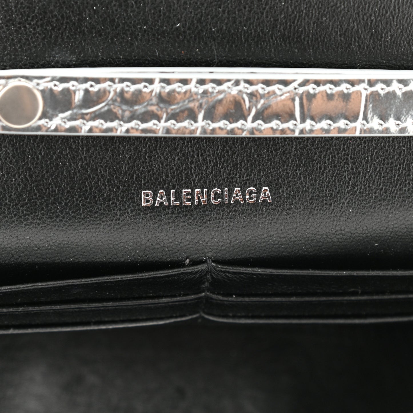 Metallic Calfskin Crocodile Embossed Hourglass Chain Bag Silver