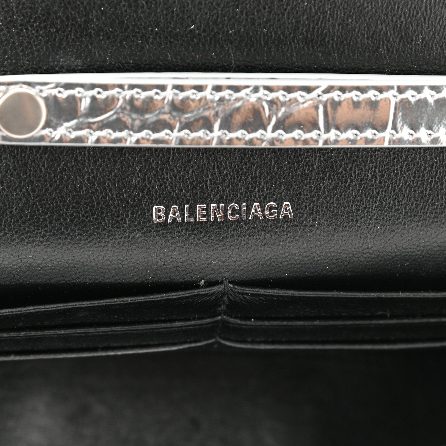 Balenciaga Metallic Calfskin Crocodile Embossed Hourglass Chain Bag Silver 6 of 9