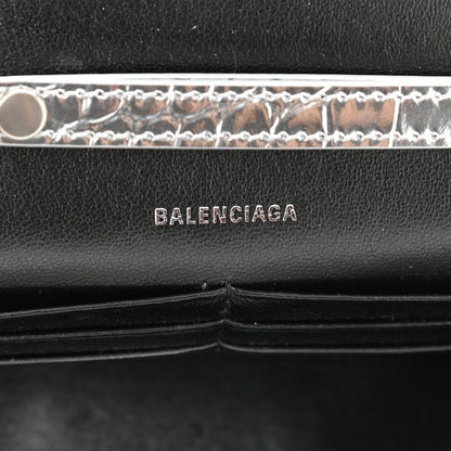 Balenciaga Metallic Calfskin Crocodile Embossed Hourglass Chain Bag Silver 6 of 9