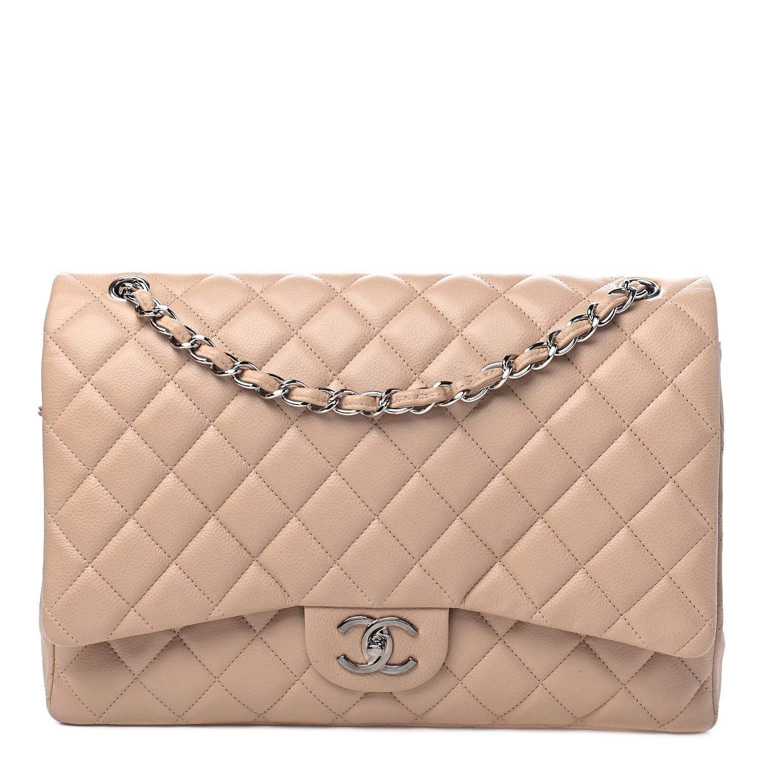 Chanel Caviar Quilted Maxi Double Flap Light Beige 1 of 9