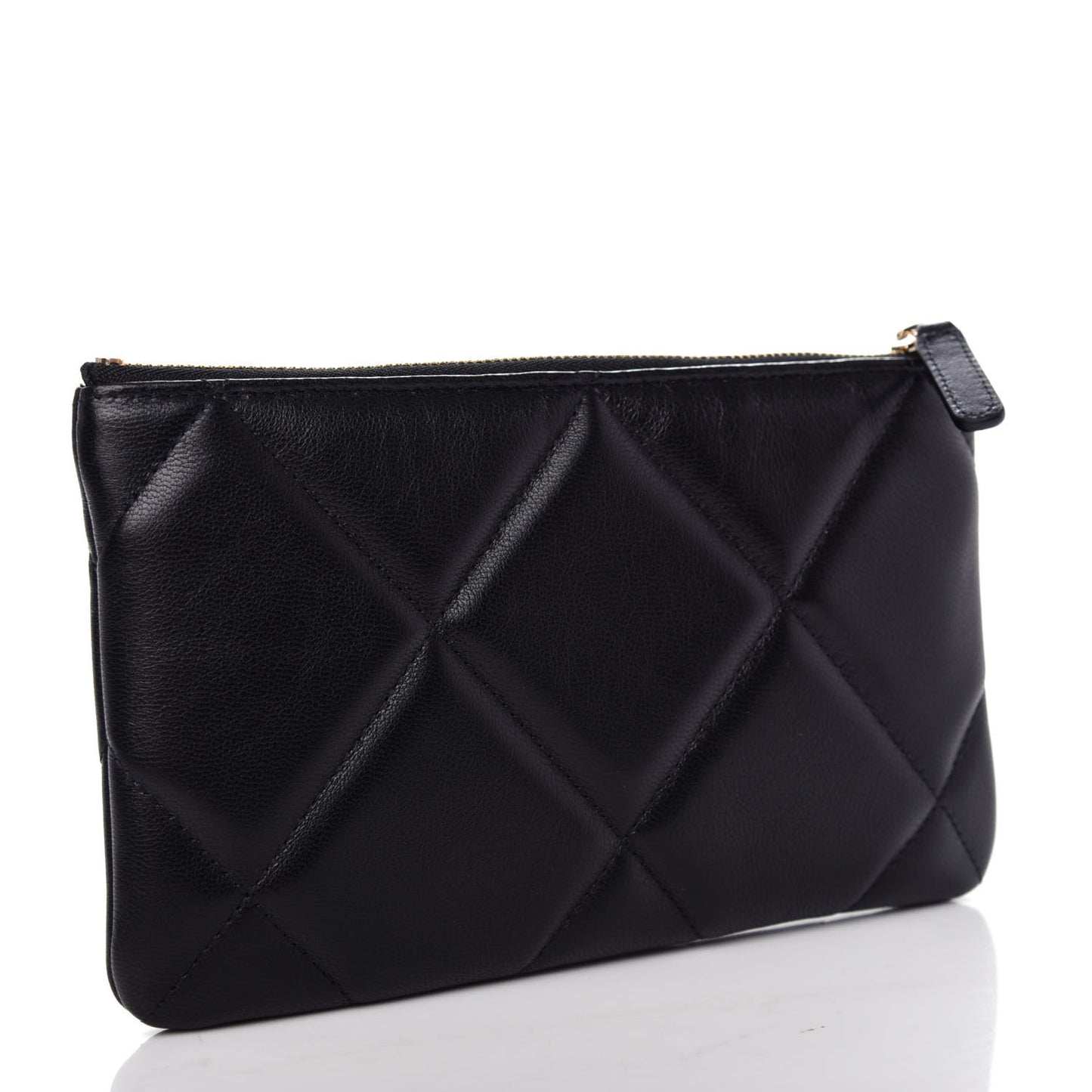 Shiny Goatskin Quilted Small Chanel 19 Pouch Black